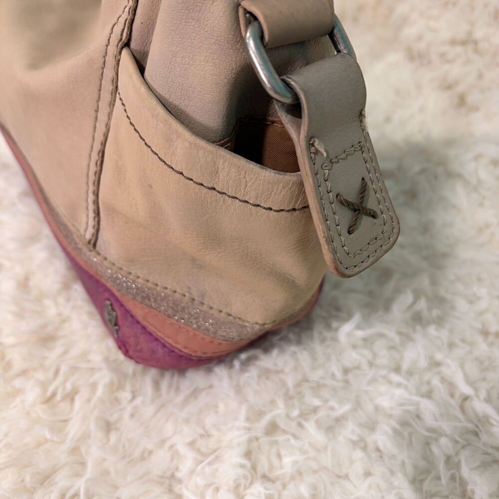 The Sak Leather Shoulder Bag Beige Purple Suede Bottom Stripe Hobo Purse Vintage - Picture 6 of 14